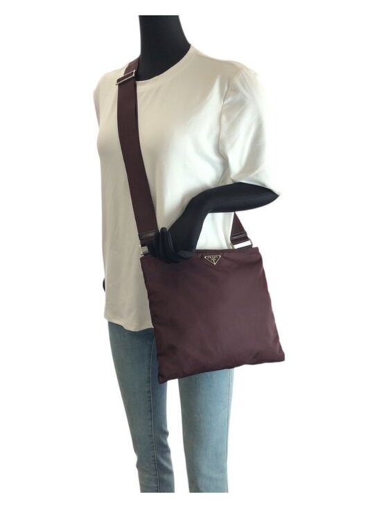 Prada Tessuto Wine Red Orange Silver Nylon Shoulder Bag